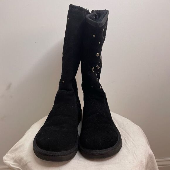 UGG Classic Rock Star Stud Tall Leather Sheepskin Shearling Winter Boots Black 7 - Picture 2 of 12